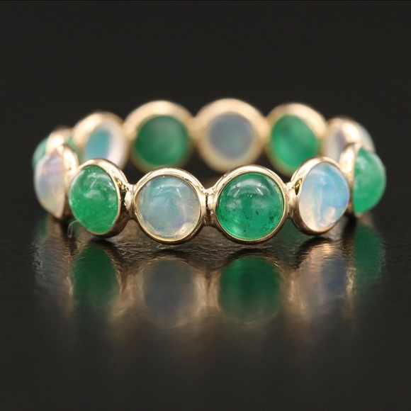 14kt Yellow Gold Emerald & Opal Eternity Band - Picture 5 of 7